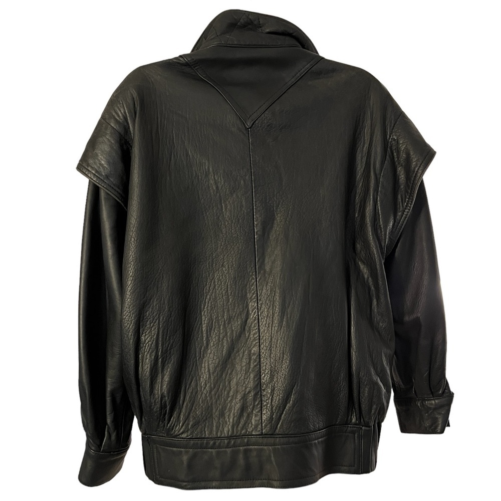 OVERSIZED BOMBER JACKET 80s MAGLIA like HAILEY BEIBER'S Leather Black VINTAGE - Picture 4 of 16